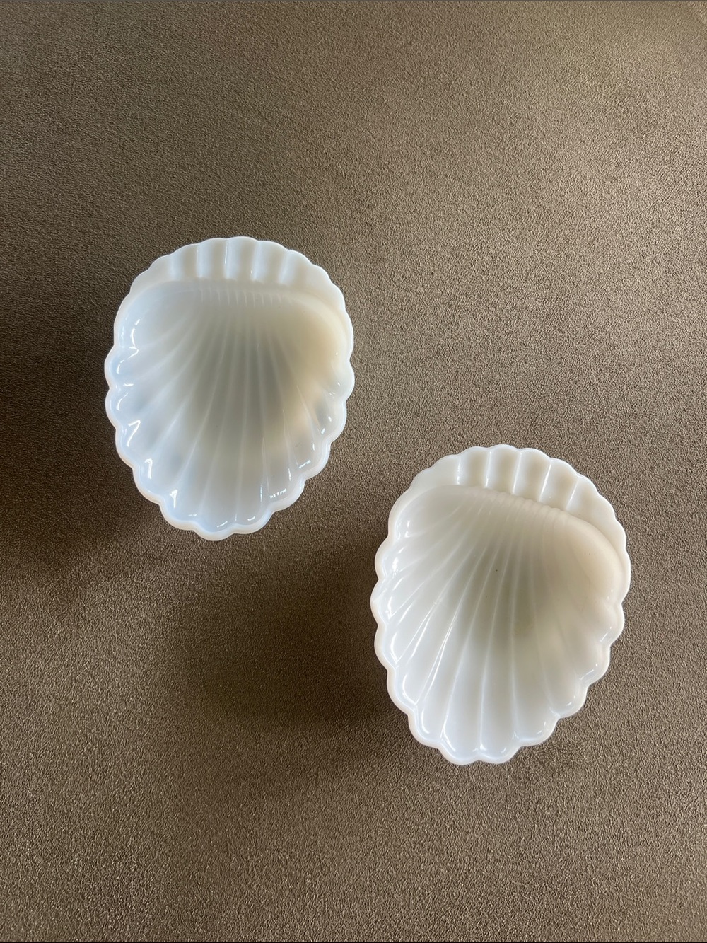 White Milk Glass Shell Dishes - Set of 2